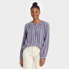 Women's Striped Long Sleeve Half Placket Blouse - Universal Thread Purple