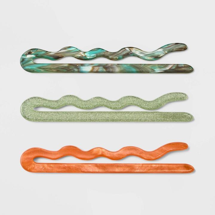 Giant Bobby Hair Pins 3pk - Wild Fable Teal/orange/ Green