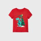 Toddler Boys' T-rex Christmas Tree Graphic Short Sleeve T-shirt - Cat & Jack Red
