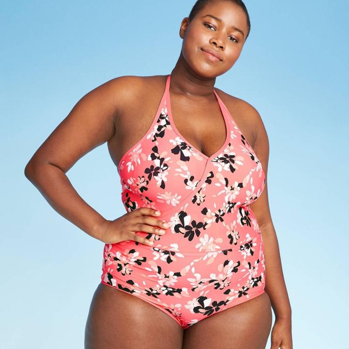 Women's Plus Size Halter One Piece Swimsuit - Sea Angel Coral Floral 1x, Women's, Size: