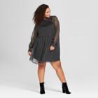 Women's Plus Size Ruffle Neck Mini Dress - Who What Wear Black Polka Dot X