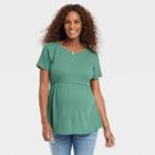 Short Sleeve Waffle Knit Waist Defined Maternity Top - Isabel Maternity By Ingrid & Isabel Dark Green