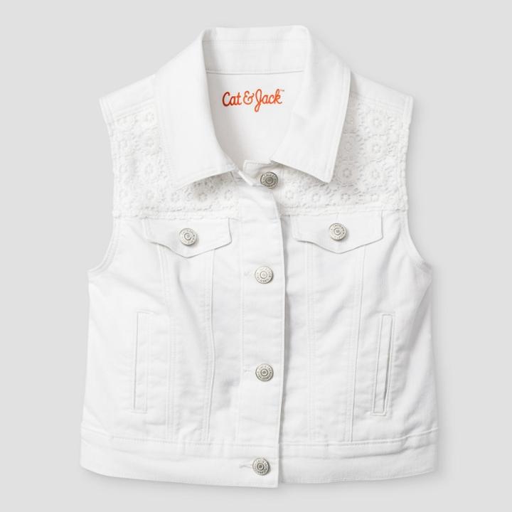 Girls' Denim Vest With Crochet Lace - Cat & Jack White