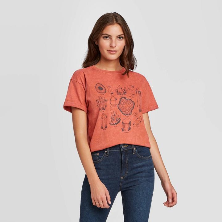 Fifth Sun Women's Crystals Rolled Cuff Short Sleeve Graphic T-shirt (juniors') - Red Brick