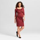 Maternity Cold Shoulder Bodycon Dress - Expected By Lilac - Burgundy Grid S, Infant Girl's, Red