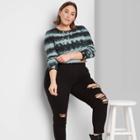 Women's Plus Size Long Sleeve Fitted Rib-knit T-shirt - Wild Fable Black Tie-dye