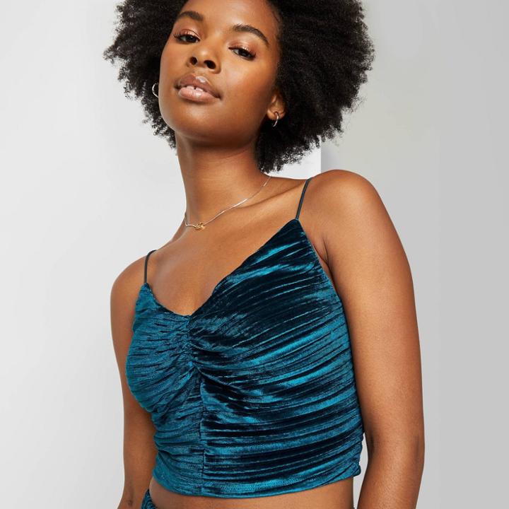 Women's Slim Fit Cinched Front Velvet Tiny Tank Top - Wild Fable Blue
