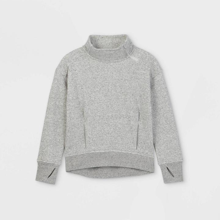 Girls' Cozy Funnel Neck Sweatshirt - All In Motion Light Gray Heather