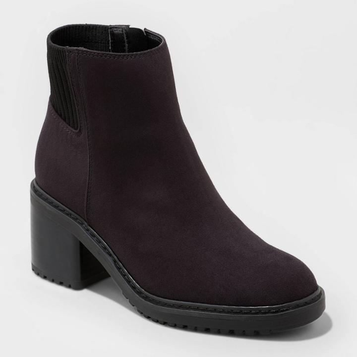 Women's Nancy Water Repellant Knit Collar Boots - A New Day Black