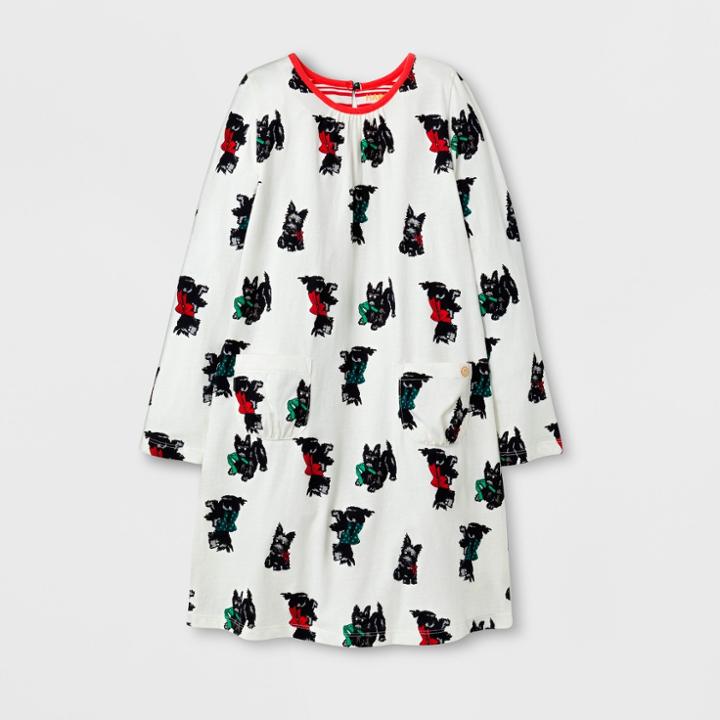 Happy By Pink Chicken Girls' Scottish Terrier Knit A Line Dress - Cream