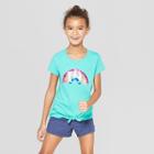 Girls' Short Sleeve Tie Front Rainbow Flip Sequins T-shirt - Cat & Jack Green