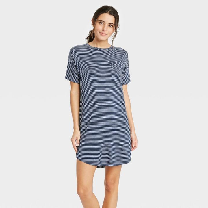 Women's Striped Short Sleeve Beautifully Soft Nightgown - Stars Above Navy