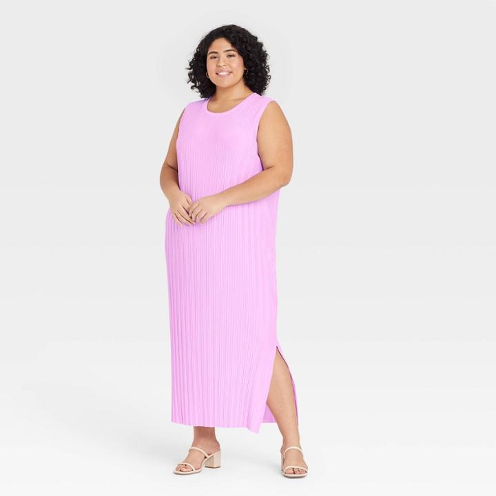 Women's Plus Size Sleeveless Plisse Knit Dress - A New Day Light Purple