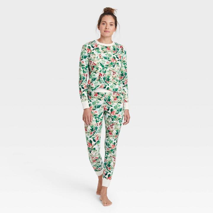 Women's Thermal Pajama Set - Stars Above Berry White