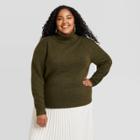 Women's Plus Size Turtleneck Pullover Sweater - A New Day Olive Green 1x, Green Green
