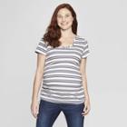 Maternity Striped Short Sleeve Shirred V-neck T-shirt - Isabel Maternity By Ingrid & Isabel Pink