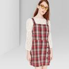 Women's Plaid Strappy Side Button Dress - Wild Fable Red