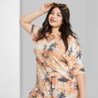Women's Plus Size Ascot + Hart Tropical Woven Short Sleeve Graphic Top - Orange