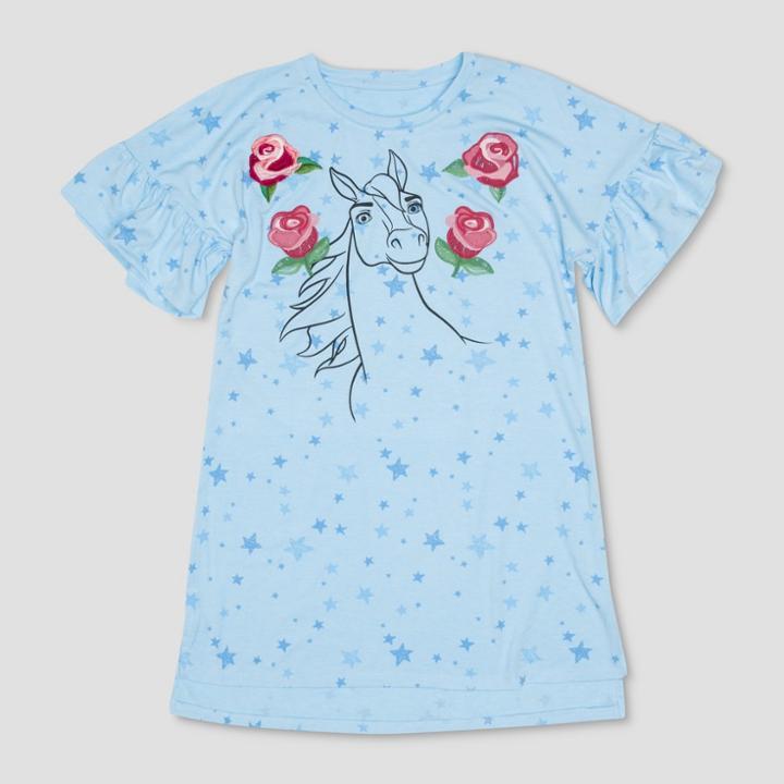 Girls' Spirit Riding Free Floral Print Short Sleeve Dress - Blue
