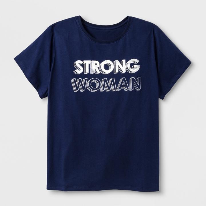Shinsung Tongsang Women's Short Sleeve Plus Size 'strong Woman' Graphic T-shirt - Navy