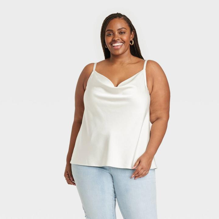 Women's Plus Size Satin Tank Top - Ava & Viv Cream