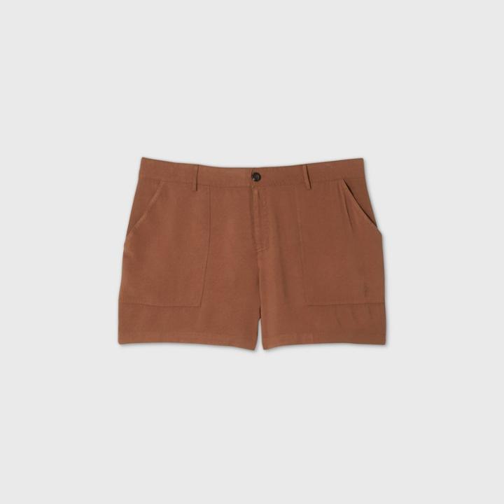 Women's Plus Size Mid-rise Utility Shorts - Ava & Viv Brown X