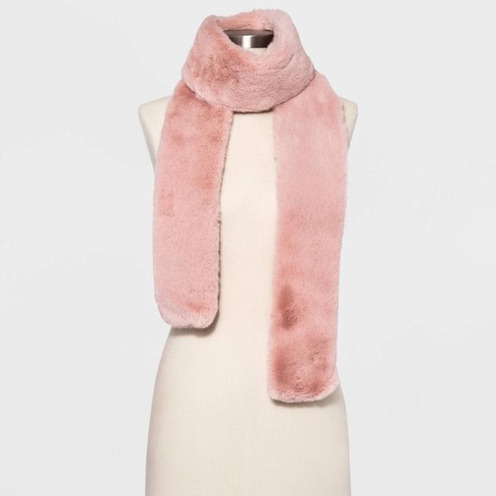 Women's Faux Fur Oblong Scarf - A New Day Pink One Size, Women's
