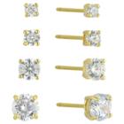 Distributed By Target Cubic Zirconia Set Of 4 Round Stud Earrings With 14k Gold Plating In Sterling Silver - Gold, Gold/crystal