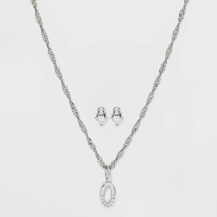 Silver Plated Cubic Zirconia 'o' Initial Earring And Pendant Necklace Set - A New Day