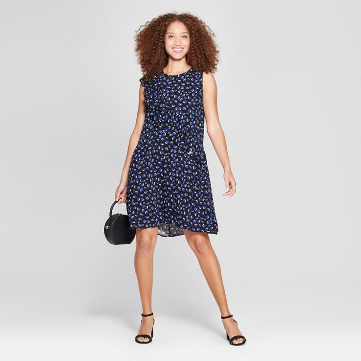 Women's Printed Asymmetrical Ruffle Dress - A New Day Navy/white