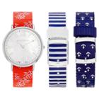 Women's Journee Collection Round Face Interchangeable And Reversible 3 Nylon Strap Watch