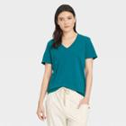 Women's Short Sleeve Relaxed Fit V-neck T-shirt - Universal Thread Teal Blue