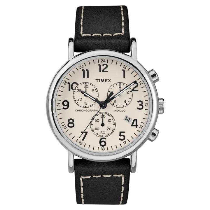 Timex Weekender Chronograph Watch With Leather Strap - Silver/black Tw2r42800jt, Adult Unisex,