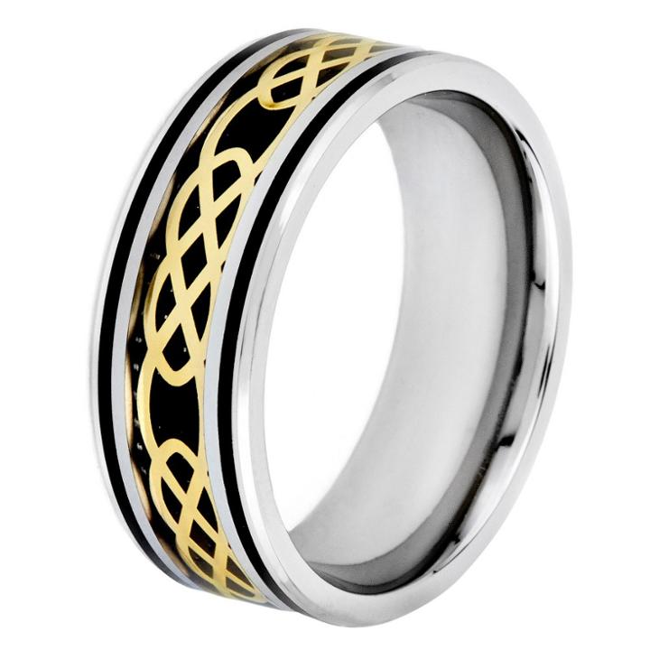 Men's Crucible Goldplated Steel Carbon Fiber And Celtic Knot Band - Black (9),