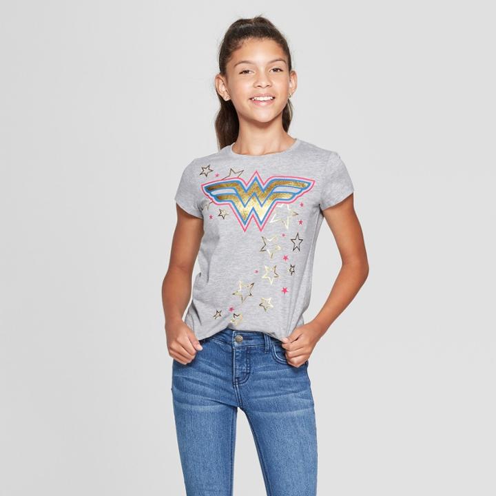 Plus Size Girls' Wonder Woman Short Sleeve T-shirt - Heather Gray