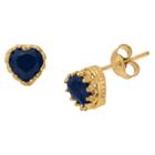 1 1/2 Tcw Tiara Gold Over Silver Heart-cut Sapphire Crown Earrings, Women's, Blue