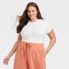 Women's Plus Size Short Sleeve Slim Fit Ribbed T-shirt - A New Day White