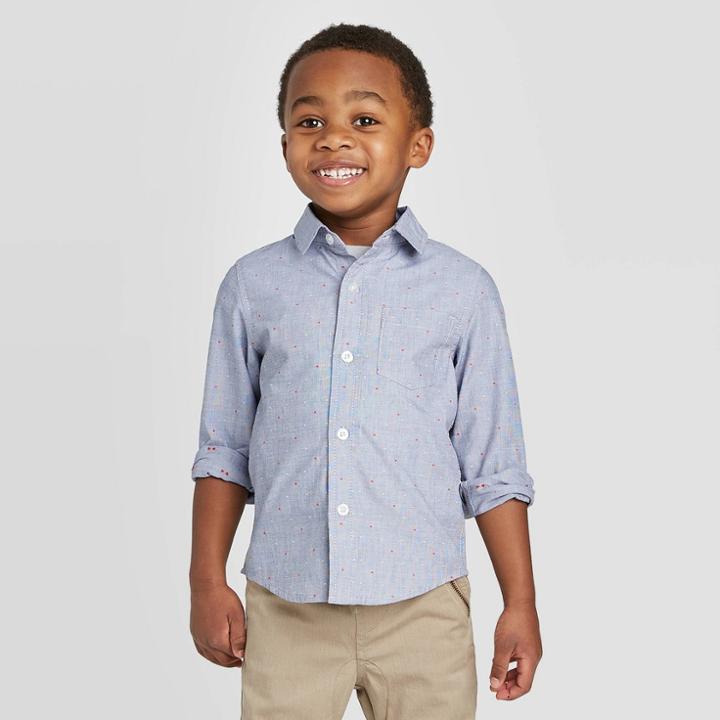Toddler Boys' Dressey Woven Clipspot Button-down Shirt - Cat & Jack Blue 12m, Toddler Boy's