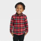 Toddler Boys' Long Sleeve Flannel Button-up Shirt - Cat & Jack Red Plaid