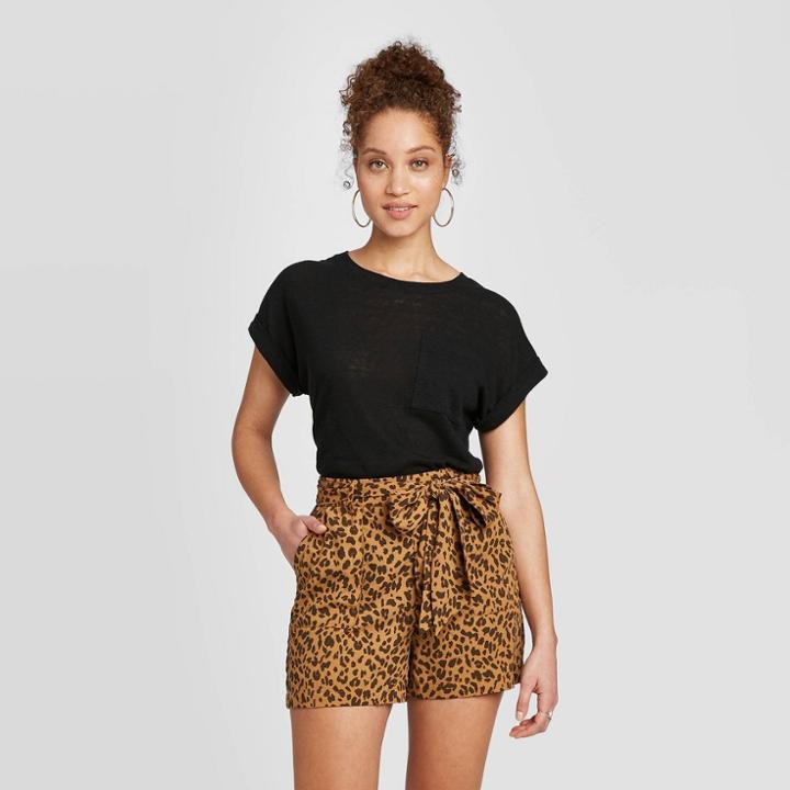 Women's Short Sleeve Round Neck Cuff T-shirt - A New Day Black