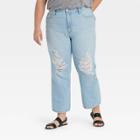 Women's Plus Size High-rise Vintage Straight Cropped Jeans - Universal Thread Light Denim Blue