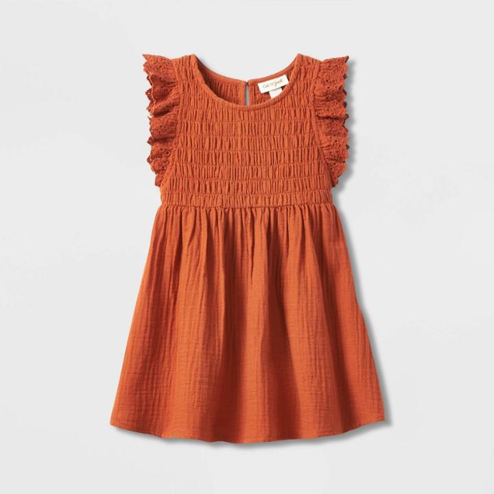 Toddler Girls' Smocked Puff Sleeve Dress - Cat & Jack Brown