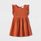Toddler Girls' Smocked Puff Sleeve Dress - Cat & Jack Brown