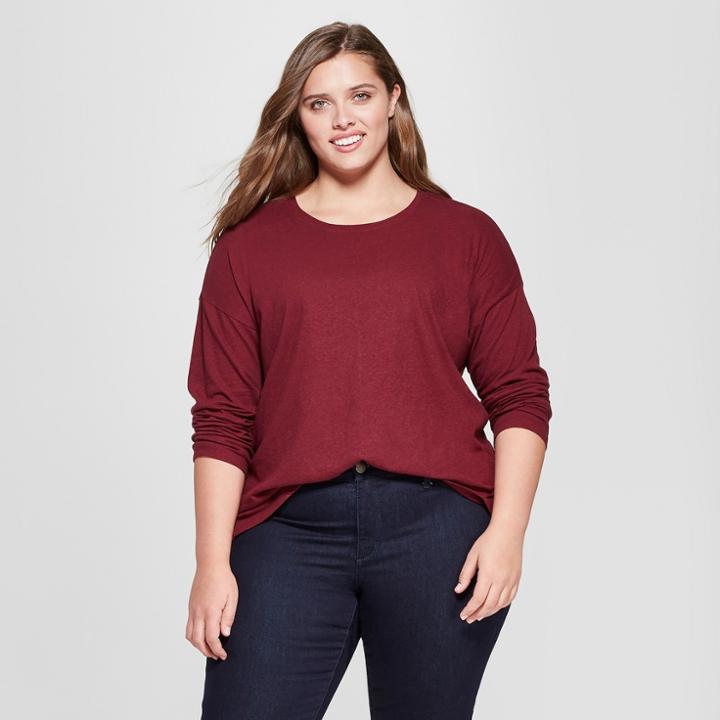 Women's Plus Size Long Sleeve T-shirt - Universal Thread Red X