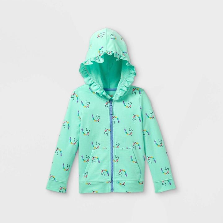 Toddler Girls' Zip-up Hoodie Sweatshirt - Cat & Jack Teal