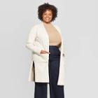 Women's Plus Size Long Sleeve Cozy Open Layering Cardigan - A New Day Cream X, Ivory