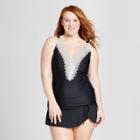Sea Angel Women's Plus Size Lace Halter Tankini Top - Black