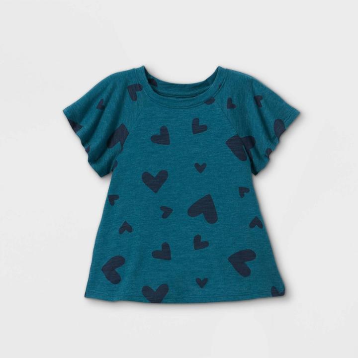 Toddler Girls' Heart Short Sleeve T-shirt - Cat & Jack Teal