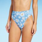 Juniors' Textured Cheeky High Leg High Waist Bikini Bottom - Xhilaration Light Blue Floral