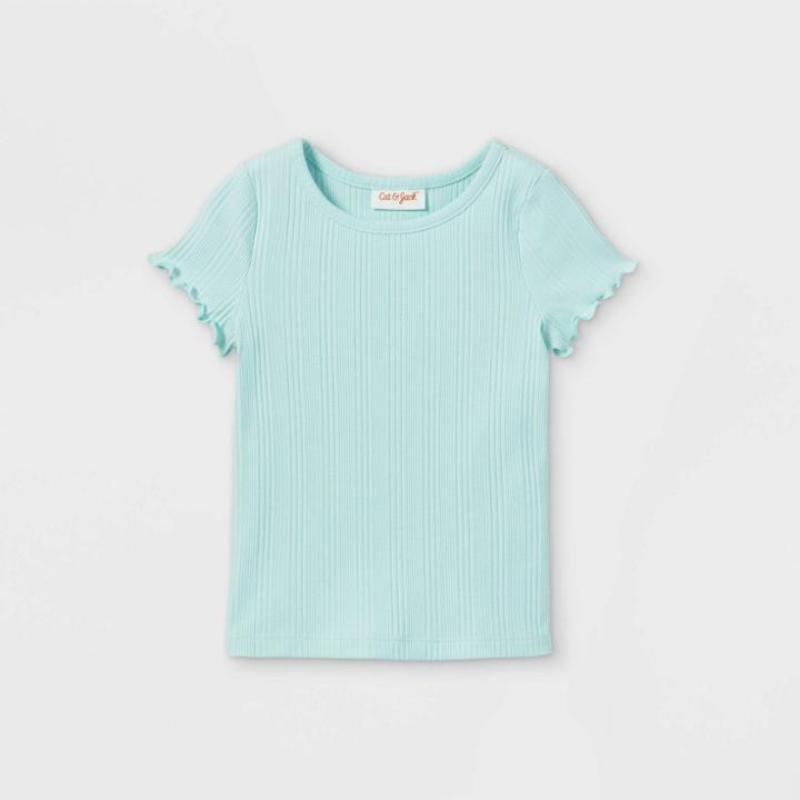 Toddler Girls' Solid Ribbed Short Sleeve T-shirt - Cat & Jack Mint